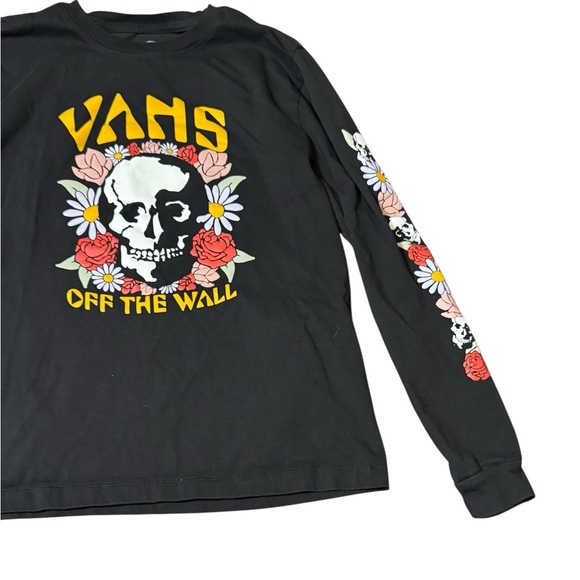 Vans Skull Rose Floral Graphic Long Sleeve T Shirt SZ L Black Punk Grunge Skater - Picture 5 of 12